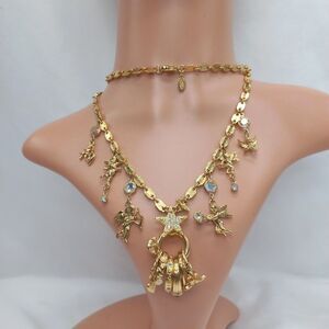Kirks Folly Cupid Secrets of The 7 Angels Rings Gold Tone Long Necklace Vintage